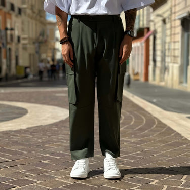 Pantalone tasconato gamba larga verde - FLAG STORE